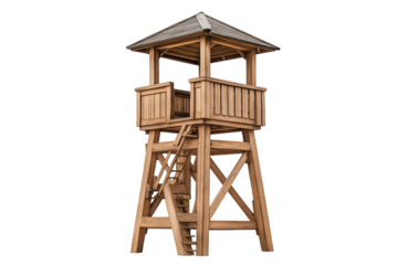 Elevated lookout tower observation post isolated on transparent white background