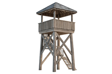 Elevated lookout tower observation post isolated on transparent white background