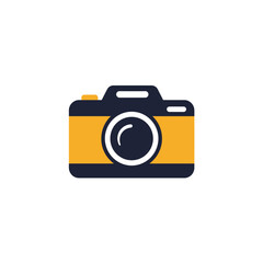 Simple Flat Design Camera Icon with Yellow and Dark Blue Colors