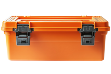 Durable Orange Toolbox with Secure Latches Heavy Duty Tool Storage for Professionals DIY on transparent background