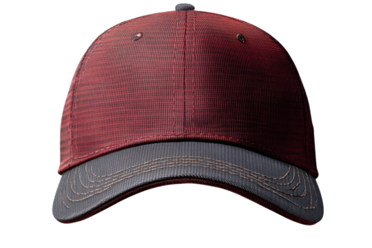 Crimson Plaid Cap Stylish Baseball Hat Fashionable Headwear Casual Design Outdoor Accessory on transparent background