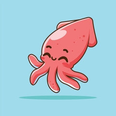 Cute Squid Smiling Cartoon Vector Icon Illustration Animal Nature Icon Isolated Flat Vector