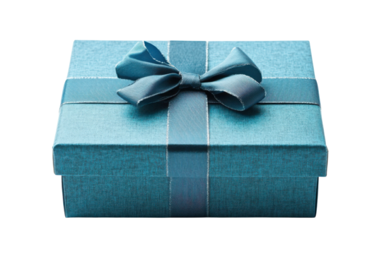 Luxury Teal Gift Box with Ribbon and Bow Festive Present Package for Celebration Elegant on transparent background