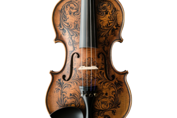 Antique Violin Close Up Ornate Details Musical Instrument Classical Music Brown Wood Stringed on transparent background
