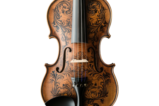 Antique Violin Close Up Ornate Details Musical Instrument Classical Music Brown Wood Stringed on transparent background - Powered by Adobe