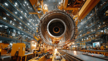 Robotic handler positions jet engine casing precisely and carefully