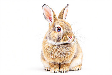 Obraz premium Cute fluffy rabbit with detailed fur sitting on a light background.