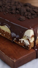 Tiramisu Chocolate Cake with wooden stand