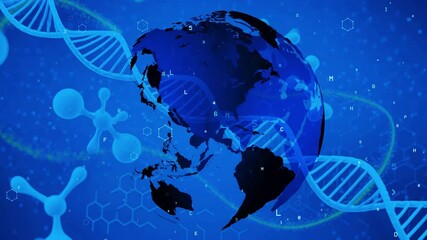Digital Earth with DNA Helix in Abstract Blue Science Background - Powered by Adobe