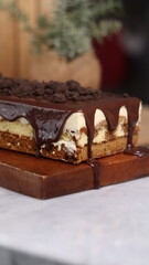 Tiramisu Chocolate Cake with wooden stand