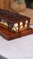 Tiramisu Chocolate Cake with wooden stand