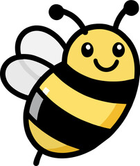 Fototapeta premium Smiling yellow honey bee character with black stripes and wings