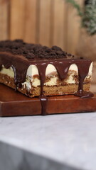 Tiramisu Chocolate Cake with wooden stand