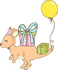 Cute Kangaroo Birthday with Gift boxes and Balloon Doodle, Australia Animal Birthday