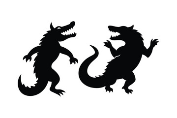 A crocodile fighting silhouette vector illustration set..
