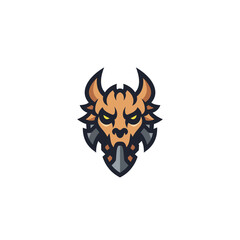 Stylized Dragon Head Mascot Logo with Horns and Armor Illustration
