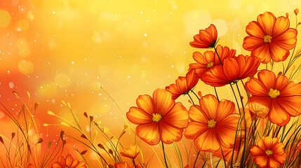 Orange Cosmos Flowers On Warm Background