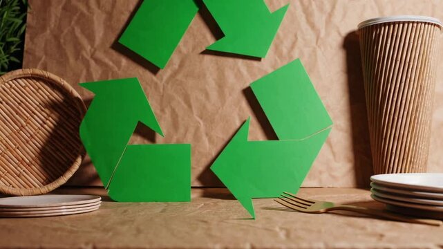 Eco-Friendly Disposable Tableware Set on Recycled Kraft Paper