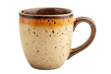 Ceramic Mug Photography Still life Close Up Shot Brown Beige Coffee Cup for Hot Beverages Home on transparent background