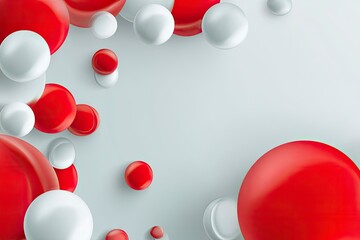 Dynamic composition of floating red and white spheres create a modern, minimalist background, with