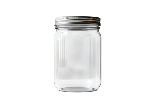 Isolated Canning Jar Still life Clear Glass with Metallic Lid on Dark Background Kitchenware on transparent background