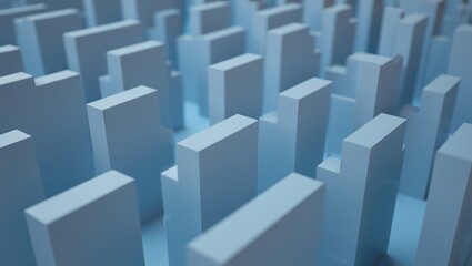 abstract close-up of uniformly shaped blue rectangular blocks arranged in a grid pattern creating a sense of depth and repetition