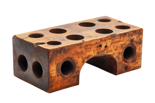 Antique Wooden Test Tube Rack Storage Rustic Charm Aged Wood Grain Science Laboratory Brown on transparent background - Powered by Adobe