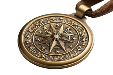 Gold Compass Rose Pendant with Star Design Vintage Style Nautical Jewelry Travel Souvenir on transparent background
