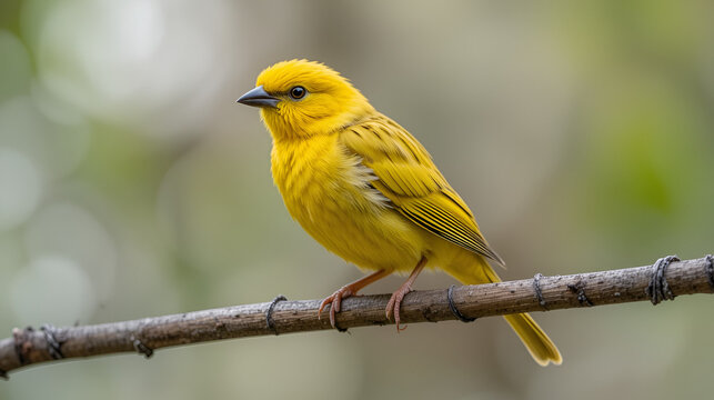 Yellow canary - Serinus canaria on its perch