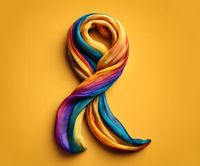 LGBTI scarf, symbol for Pride month, isolated object on yellow backdrop with copy space 