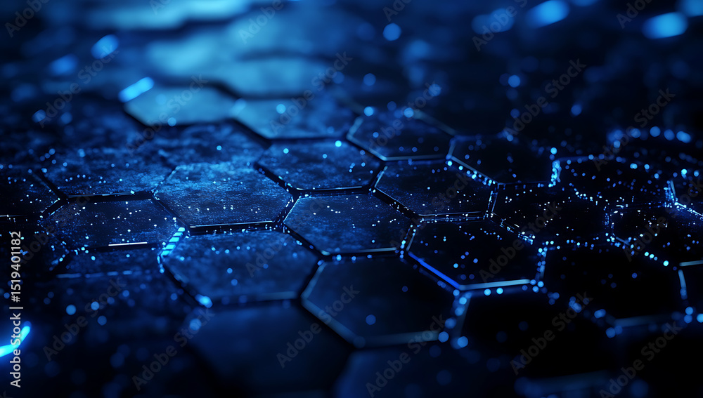 Poster blue background with a hexagonal pattern for a technology and science vector banner template.