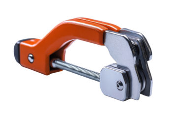 Orange and Silver Parallel Clamp C Clamp Holding Squeezing Metal Steel Tightening Construction on transparent background