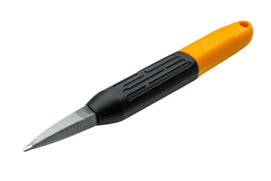 Utility Knife Sharp Blade Precision Craft Tool Cut Yellow Handle Black Grip Safety Industrial on transparent background