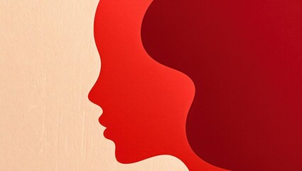 Abstract profile silhouette of a female face in red and dark red tones against a light background, evoking contemplation and calmness