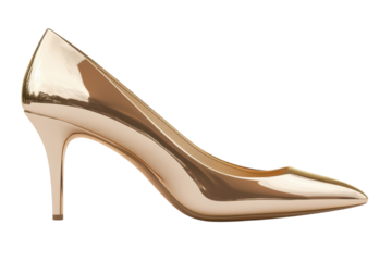 Gleaming Gold High Heel Shoe Luxury Fashion Elegant Style Designer Footwear Formal Event on transparent background