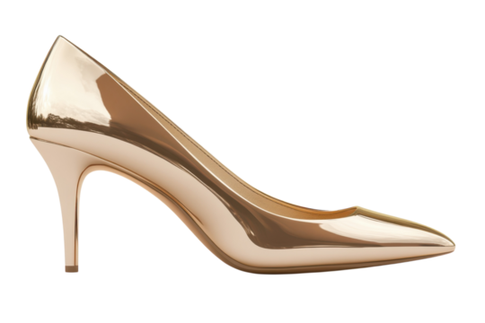 Gleaming Gold High Heel Shoe Luxury Fashion Elegant Style Designer Footwear Formal Event on transparent background