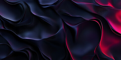 Obraz premium Black silk satin background with waves and folds, top view. Abstract luxury cloth texture for design, fashion concept, banner, or wallpaper.