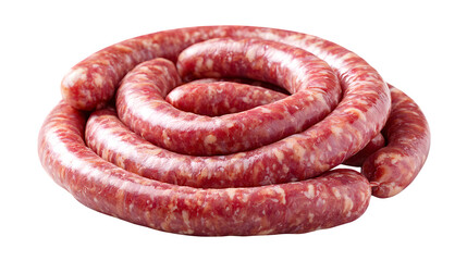Raw Italian sausage links, uncooked and coiled