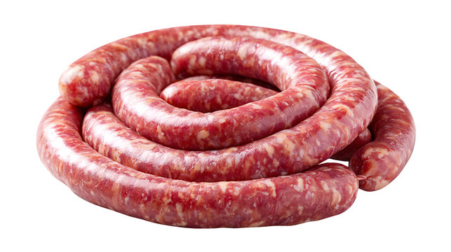 Raw Italian sausage links, uncooked and coiled