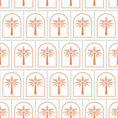 Abstract seamless pattern with palms. Vector modern tropical checkered background. Fabric textile print. Surface cover design.