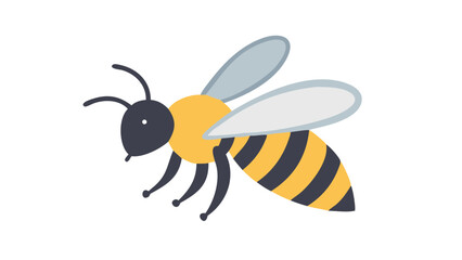 Colorful cartoon bee with black and yellow stripes and light blue wings in a simple design suitable for various uses