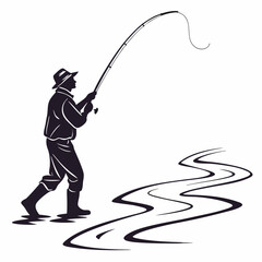 Artwork Illustration Fisherman River Fishing Rod Silhouette Design