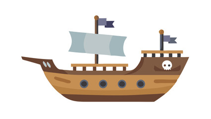 Colorful pirate ship illustration with flags showcasing a fun design for children's projects or nautical themes