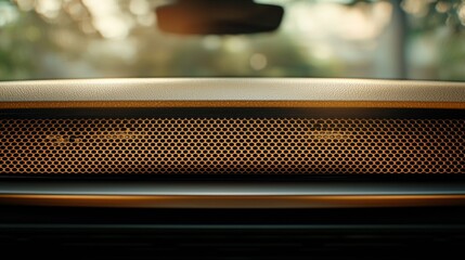 Car's textured dash detail in warm, natural light