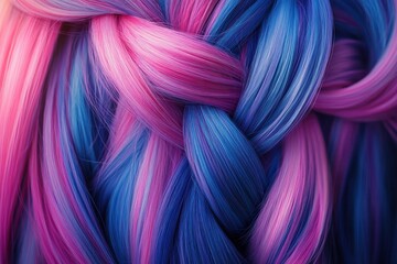 Colorful Braided Hair &ndash; Pink and Blue Strands in Intricate Pattern
