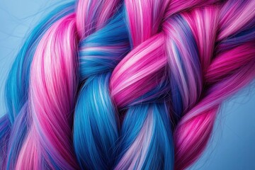 Vibrant Ombre Hair Braid &ndash; Pink and Blue Colorful Hairstyle Close-Up