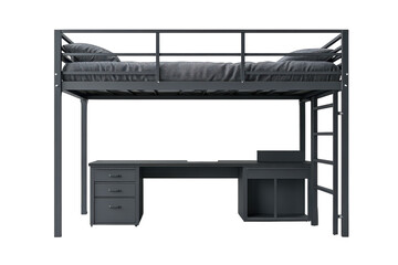 Gray loft bed with desk set