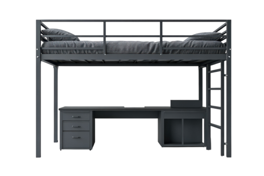 Gray loft bed with desk set