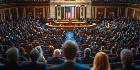 Politicians and journalists attending meeting in us senate congress