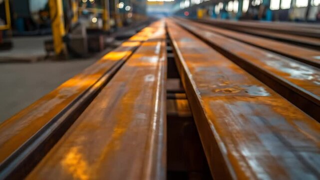 Stacked Metal Beams In Industrial Setting